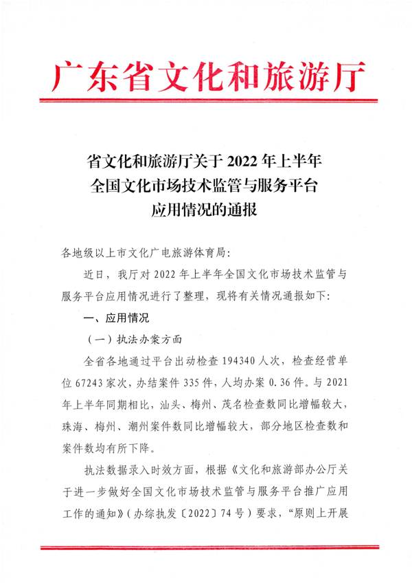 省文化和旅游厅关于2022年上半年全国文化市场技术监管与服务平台应用情况的通报_1.png