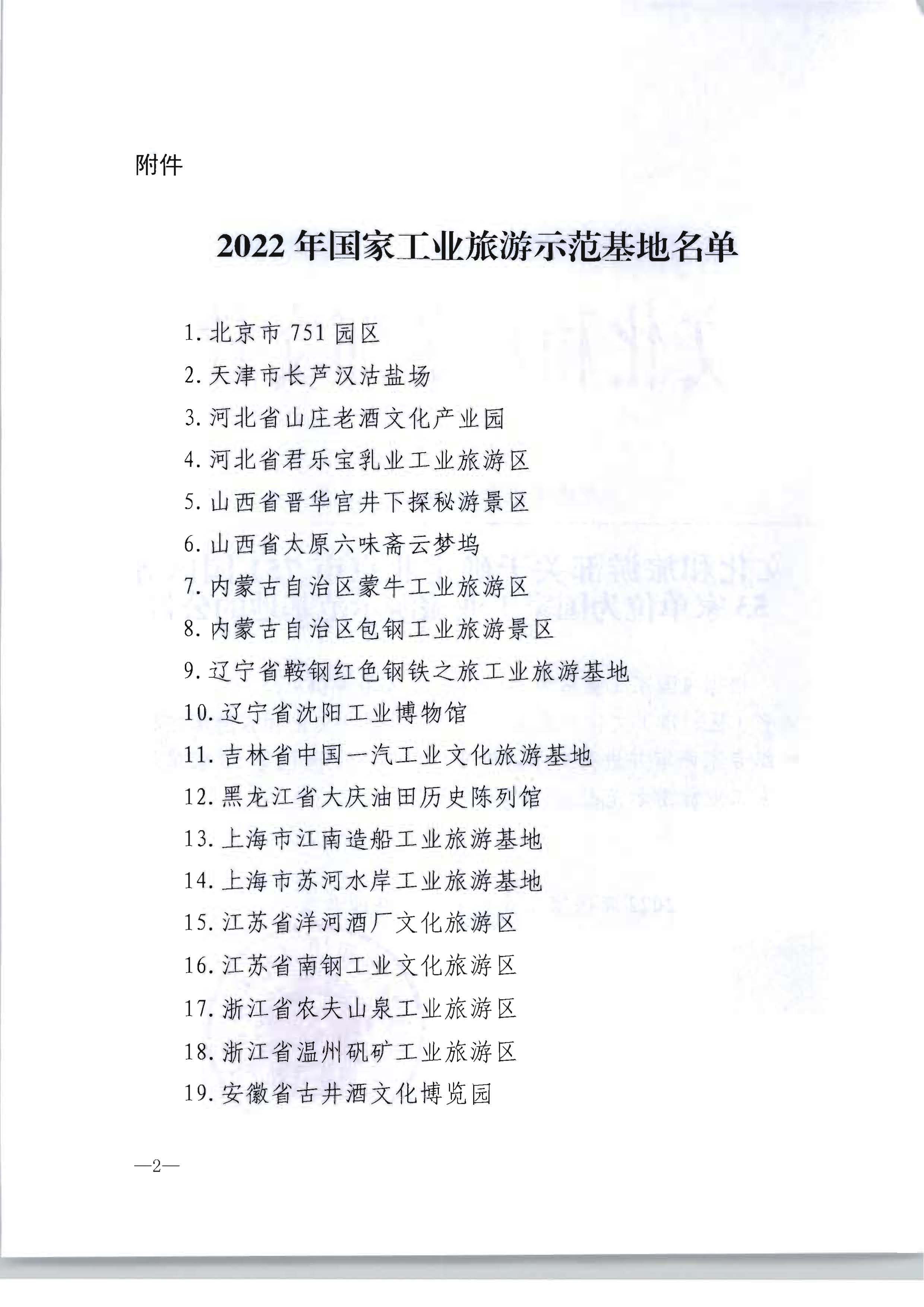 文化和旅游部关于确定北京市751园区等53家单位为国家工业旅游示范基地的公告_页面_2.jpg